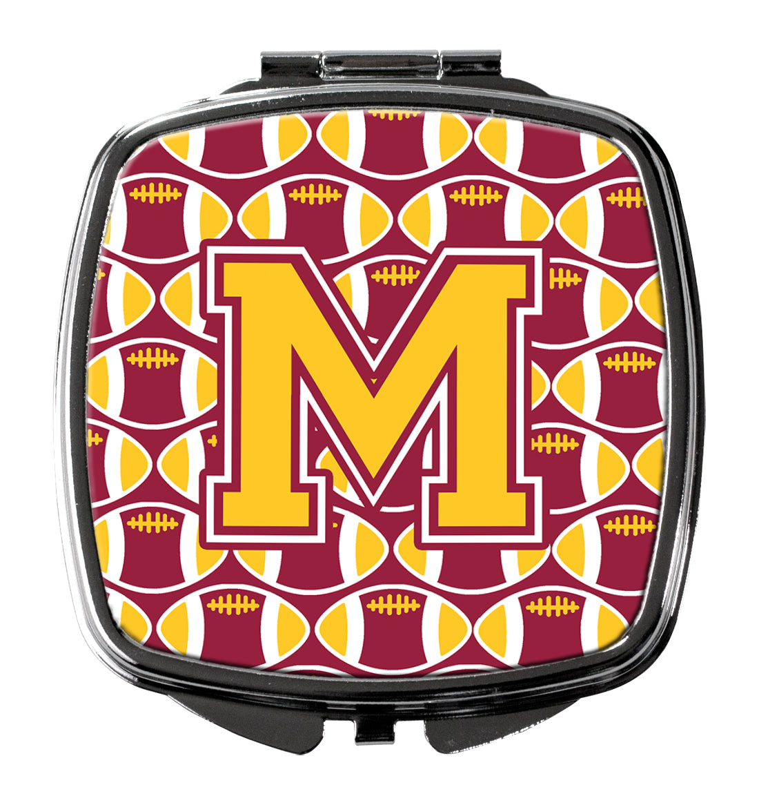 Letter M Football Maroon and Gold Compact Mirror CJ1081-MSCM  the-store.com.