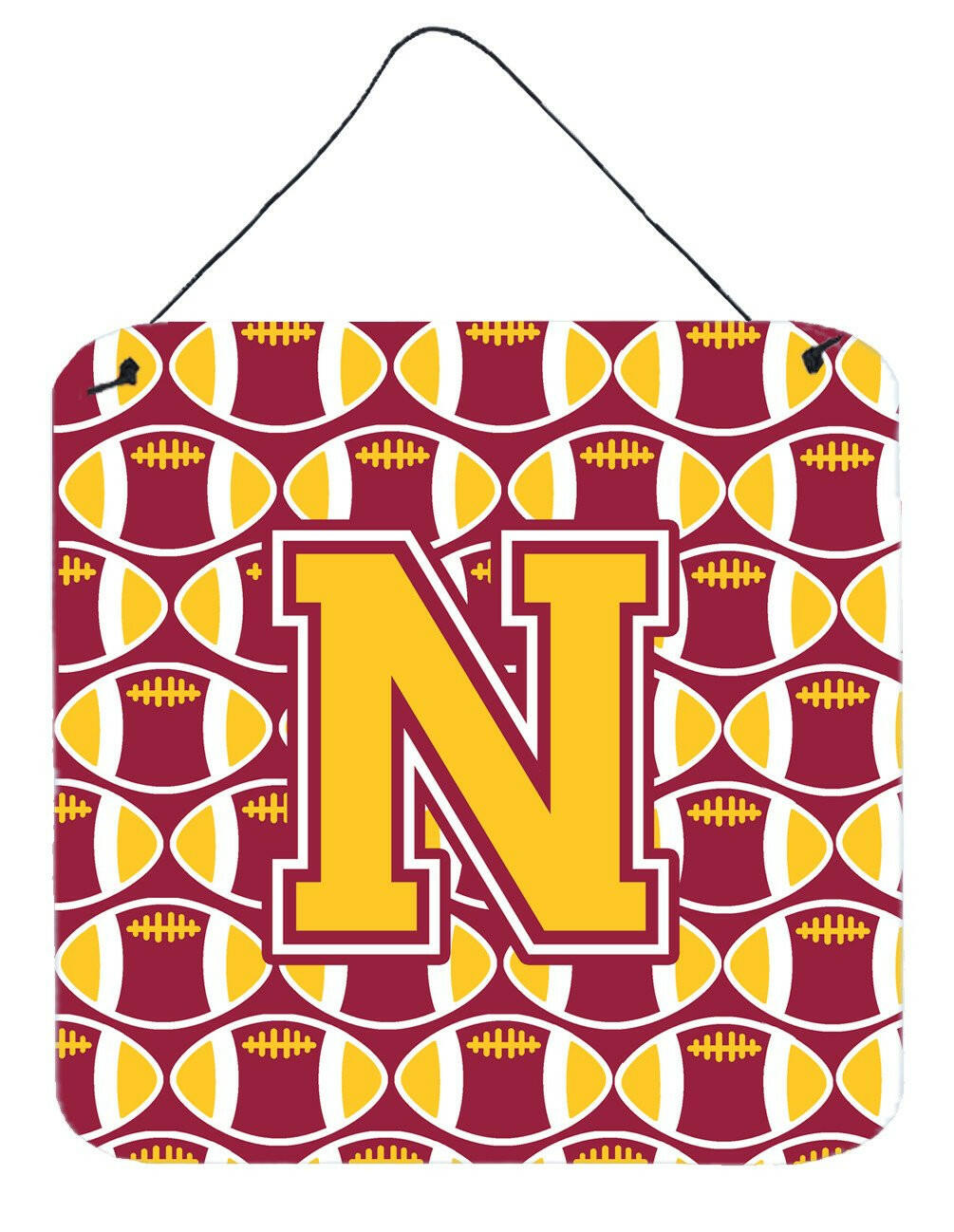 Letter N Football Maroon and Gold Wall or Door Hanging Prints CJ1081-NDS66 by Caroline's Treasures
