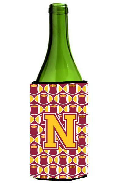 Letter N Football Maroon and Gold Wine Bottle Beverage Insulator Hugger CJ1081-NLITERK by Caroline's Treasures