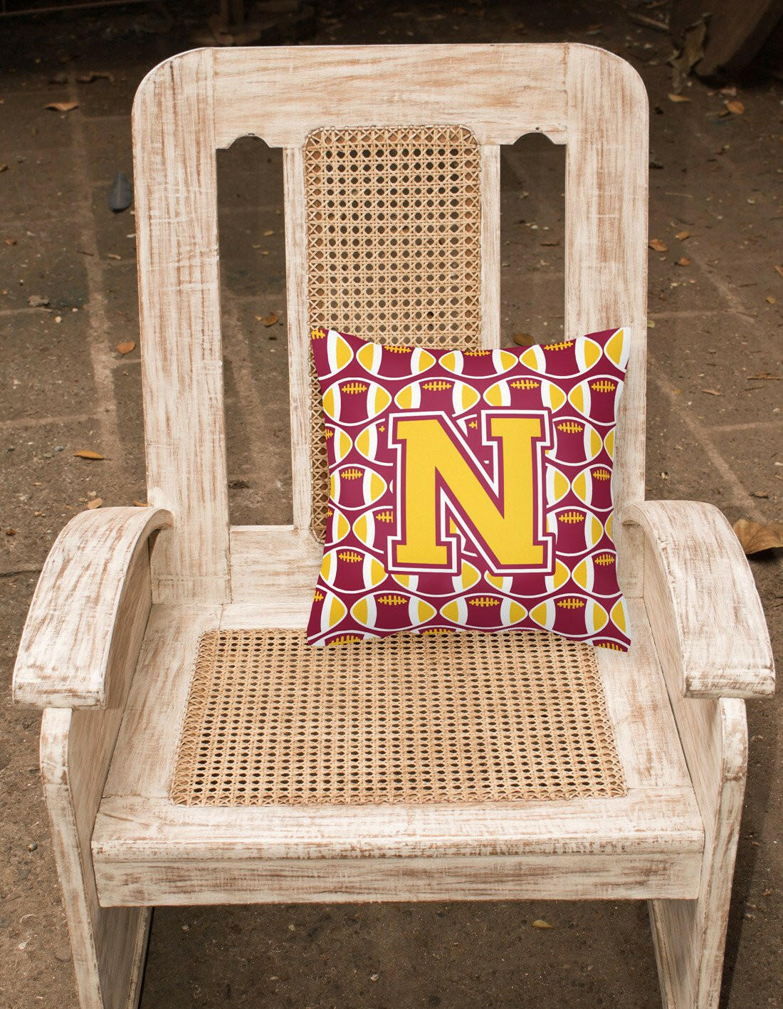 Letter N Football Maroon and Gold Fabric Decorative Pillow CJ1081-NPW1414 by Caroline's Treasures