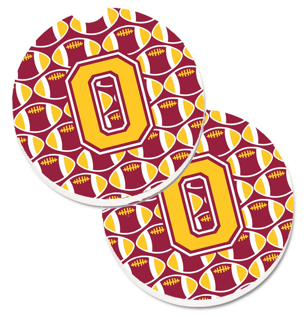 Letter O Football Maroon and Gold Set of 2 Cup Holder Car Coasters CJ1081-OCARC by Caroline's Treasures