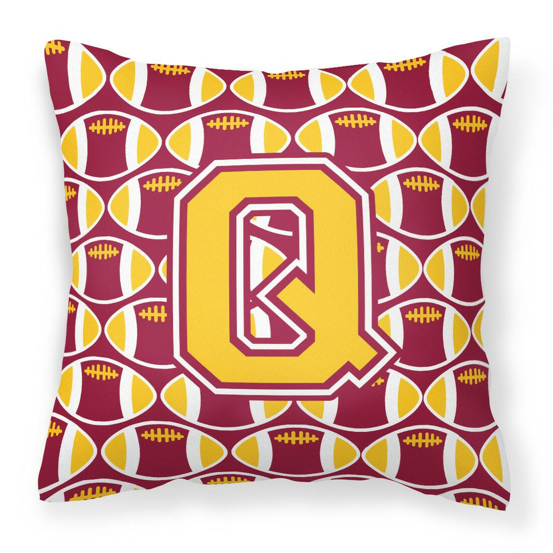 Letter Q Football Maroon and Gold Fabric Decorative Pillow CJ1081-QPW1414 by Caroline's Treasures