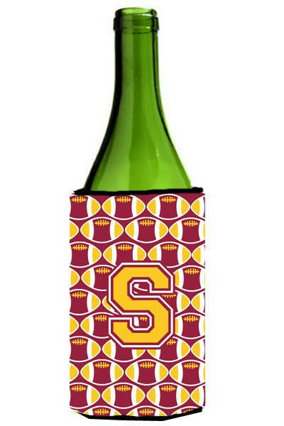 Letter S Football Maroon and Gold Wine Bottle Beverage Insulator Hugger CJ1081-SLITERK by Caroline's Treasures