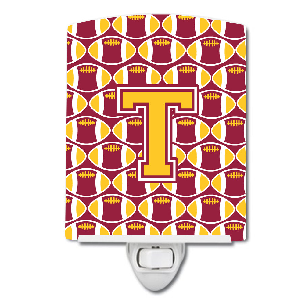 Letter T Football Maroon and Gold Ceramic Night Light CJ1081-TCNL - the-store.com