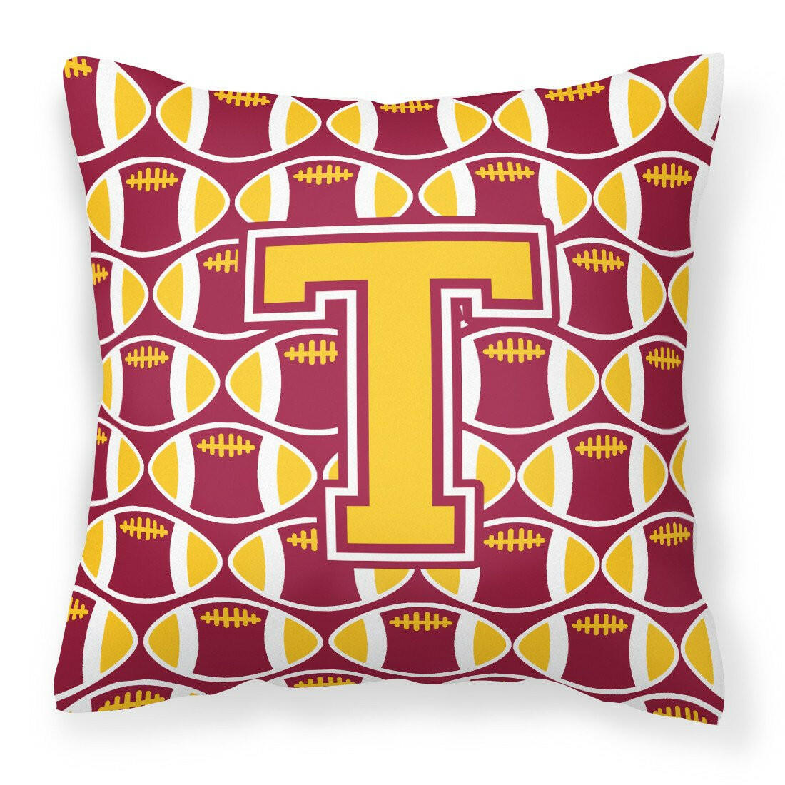 Letter T Football Maroon and Gold Fabric Decorative Pillow CJ1081-TPW1414 by Caroline's Treasures