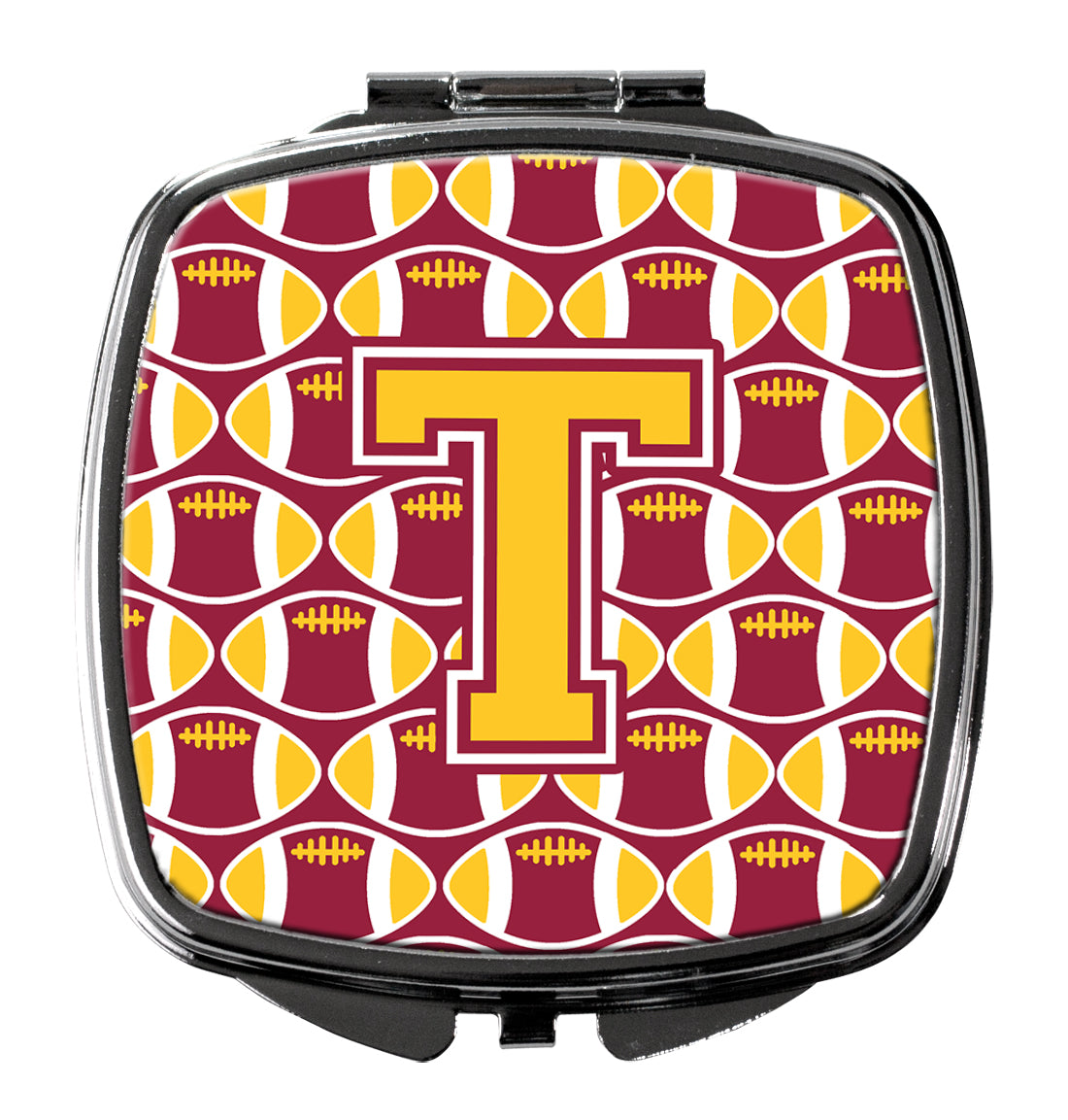 Letter T Football Maroon and Gold Compact Mirror CJ1081-TSCM  the-store.com.