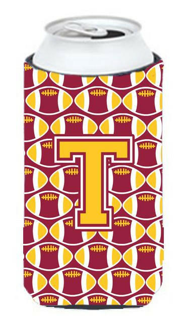 Letter T Football Maroon and Gold Tall Boy Beverage Insulator Hugger CJ1081-TTBC by Caroline&#39;s Treasures