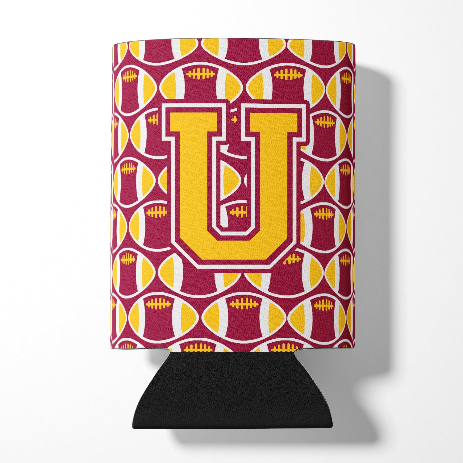 Letter U Football Maroon and Gold Can or Bottle Hugger CJ1081-UCC.