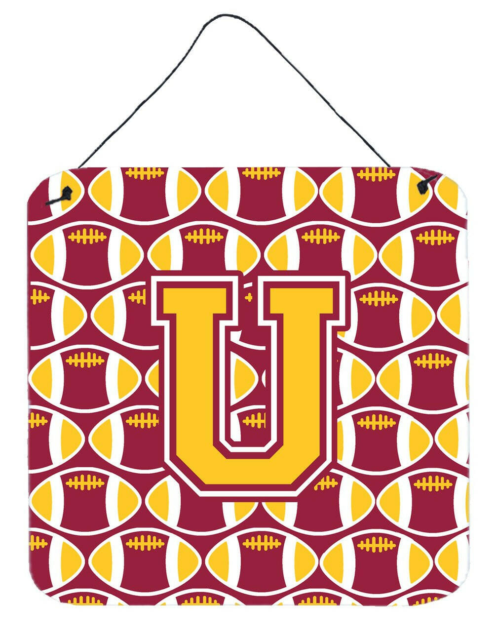 Letter U Football Maroon and Gold Wall or Door Hanging Prints CJ1081-UDS66 by Caroline's Treasures