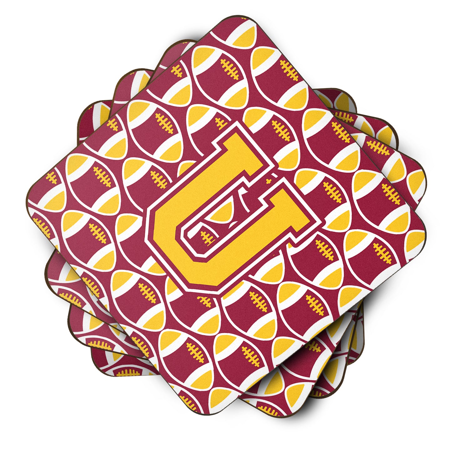 Letter U Football Maroon and Gold Foam Coaster Set of 4 CJ1081-UFC - the-store.com