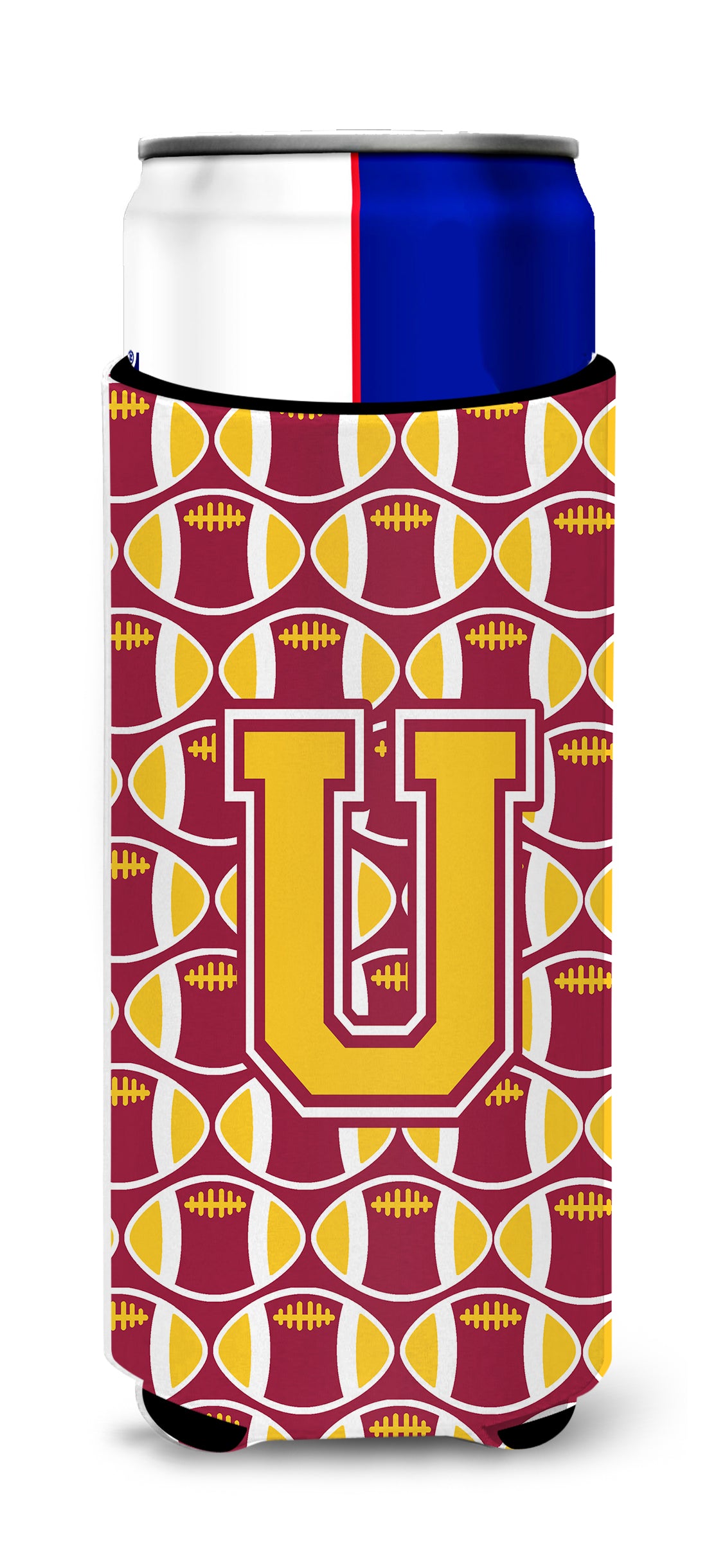 Letter U Football Maroon and Gold Ultra Beverage Insulators for slim cans CJ1081-UMUK.