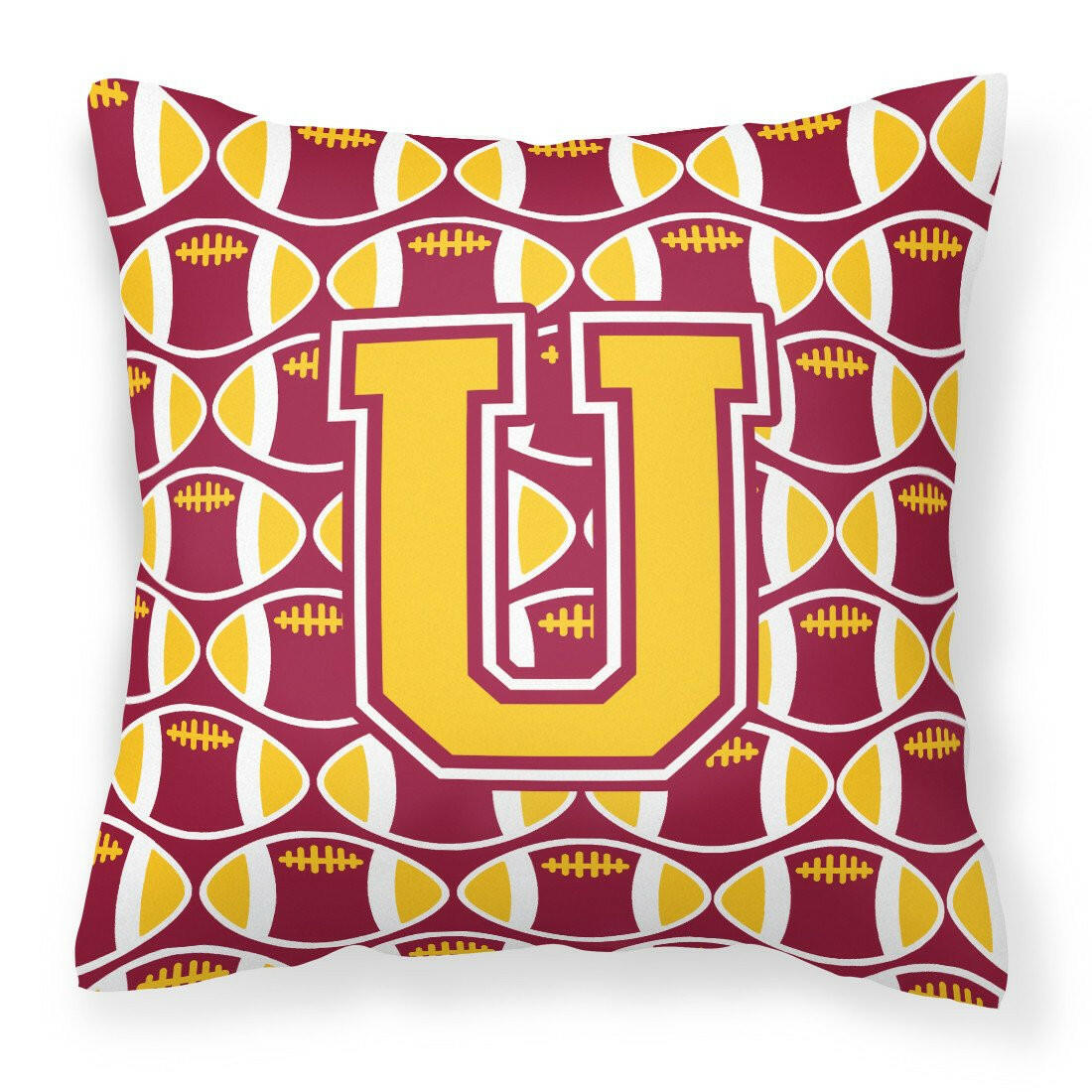 Letter U Football Maroon and Gold Fabric Decorative Pillow CJ1081-UPW1414 by Caroline's Treasures