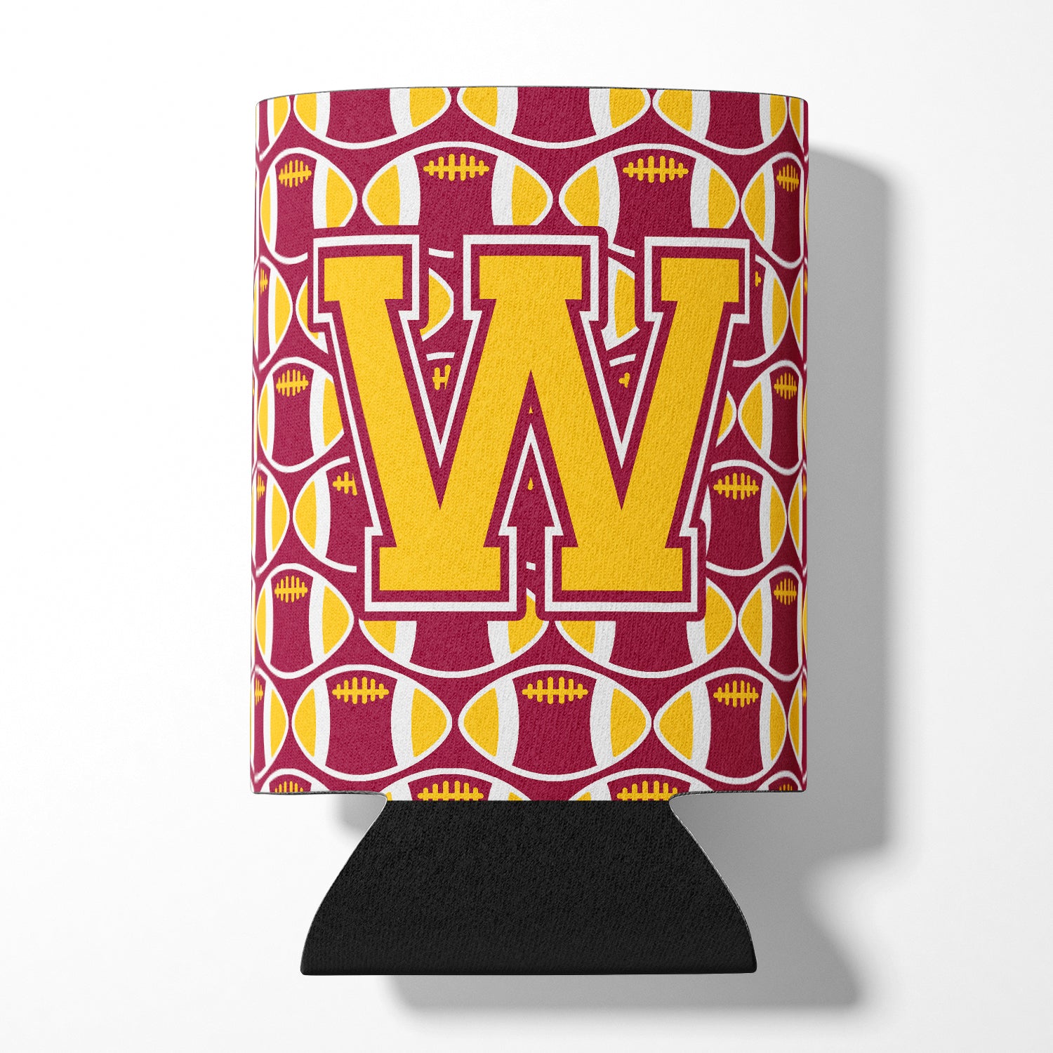 Letter W Football Maroon and Gold Can or Bottle Hugger CJ1081-WCC.