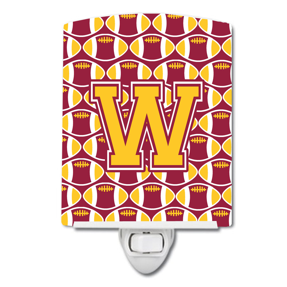 Letter W Football Maroon and Gold Ceramic Night Light CJ1081-WCNL - the-store.com