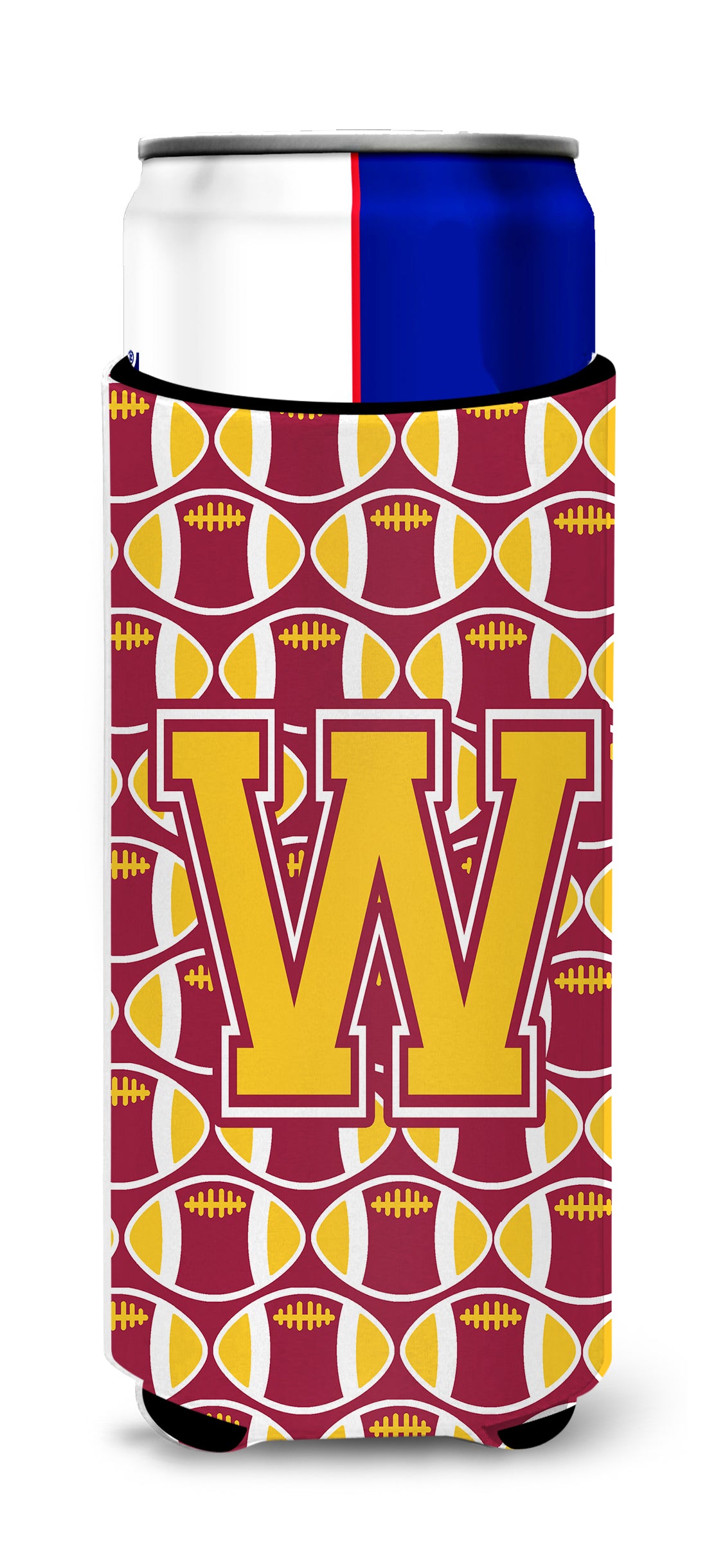 Letter W Football Maroon and Gold Ultra Beverage Insulators for slim cans CJ1081-WMUK.