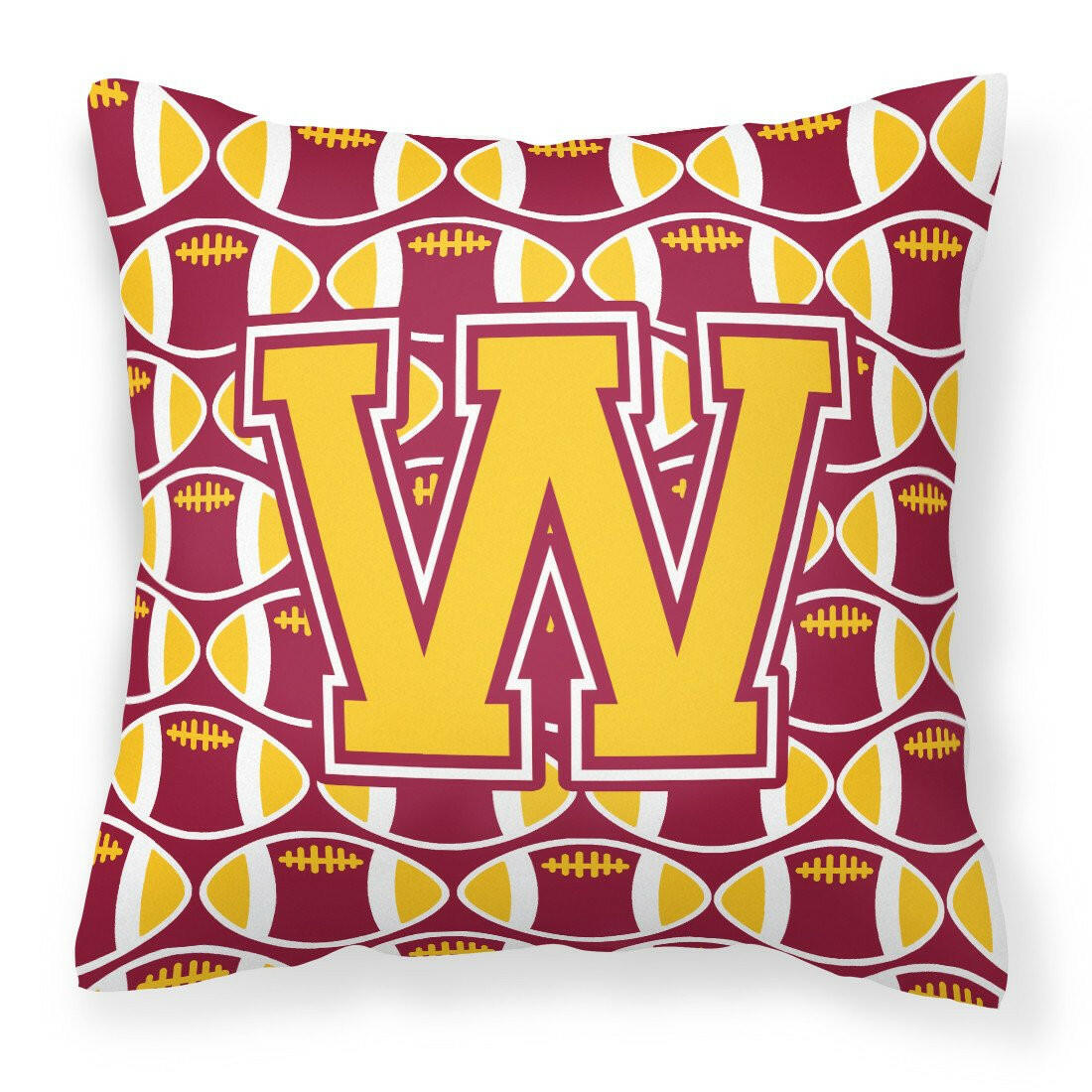 Letter W Football Maroon and Gold Fabric Decorative Pillow CJ1081-WPW1414 by Caroline's Treasures