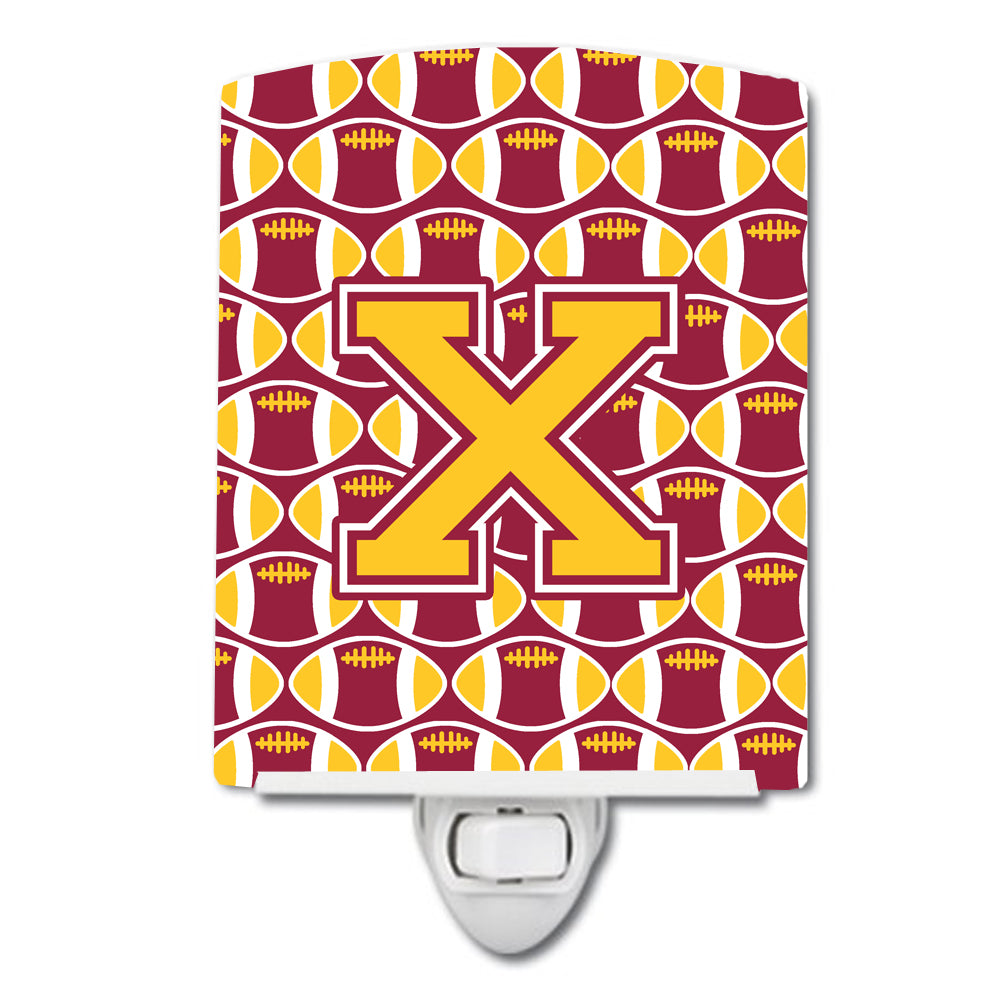 Letter X Football Maroon and Gold Ceramic Night Light CJ1081-XCNL - the-store.com