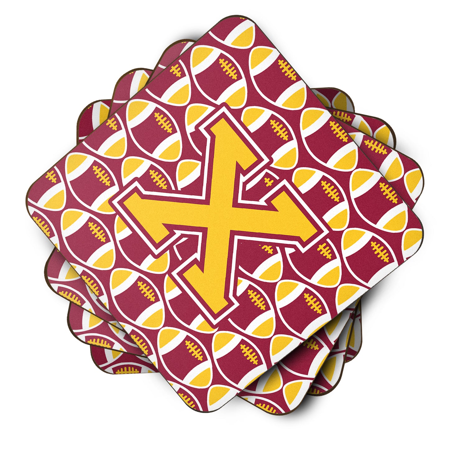 Letter X Football Maroon and Gold Foam Coaster Set of 4 CJ1081-XFC - the-store.com