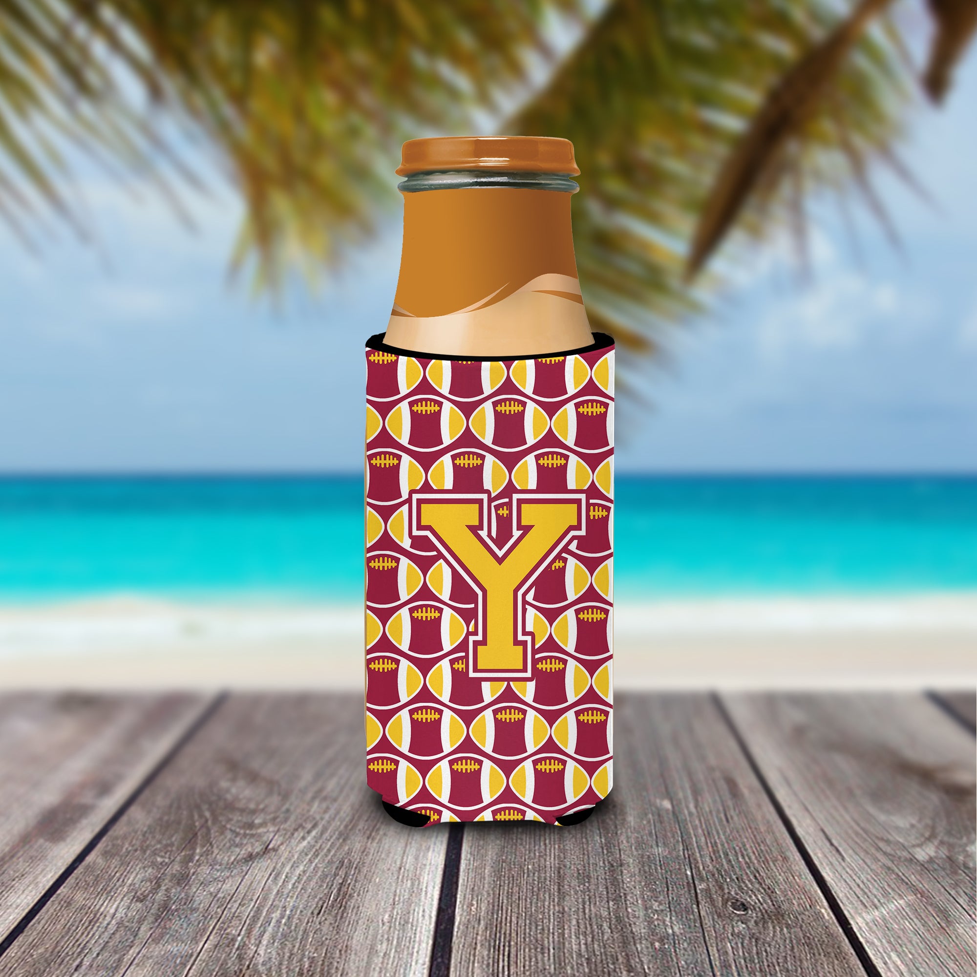 Letter Y Football Maroon and Gold Ultra Beverage Insulators for slim cans CJ1081-YMUK.