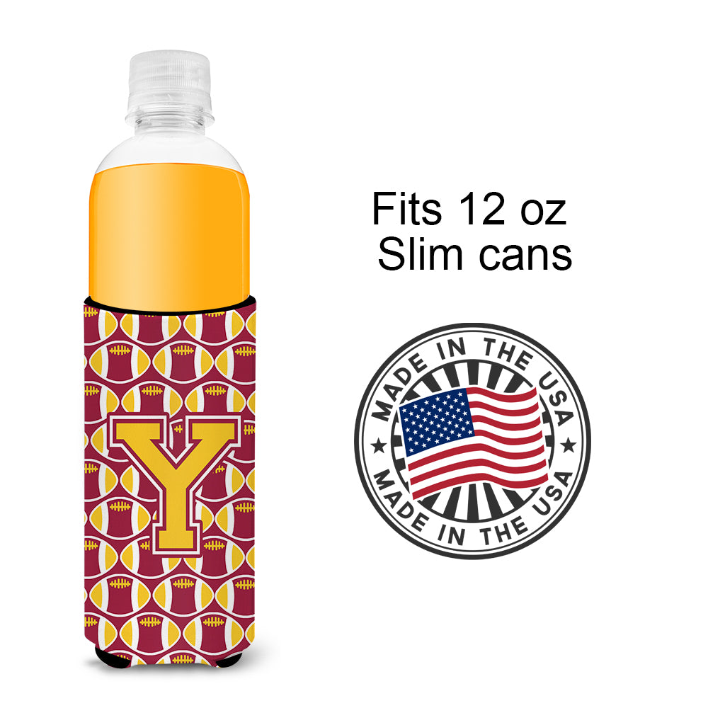 Letter Y Football Maroon and Gold Ultra Beverage Insulators for slim cans CJ1081-YMUK.