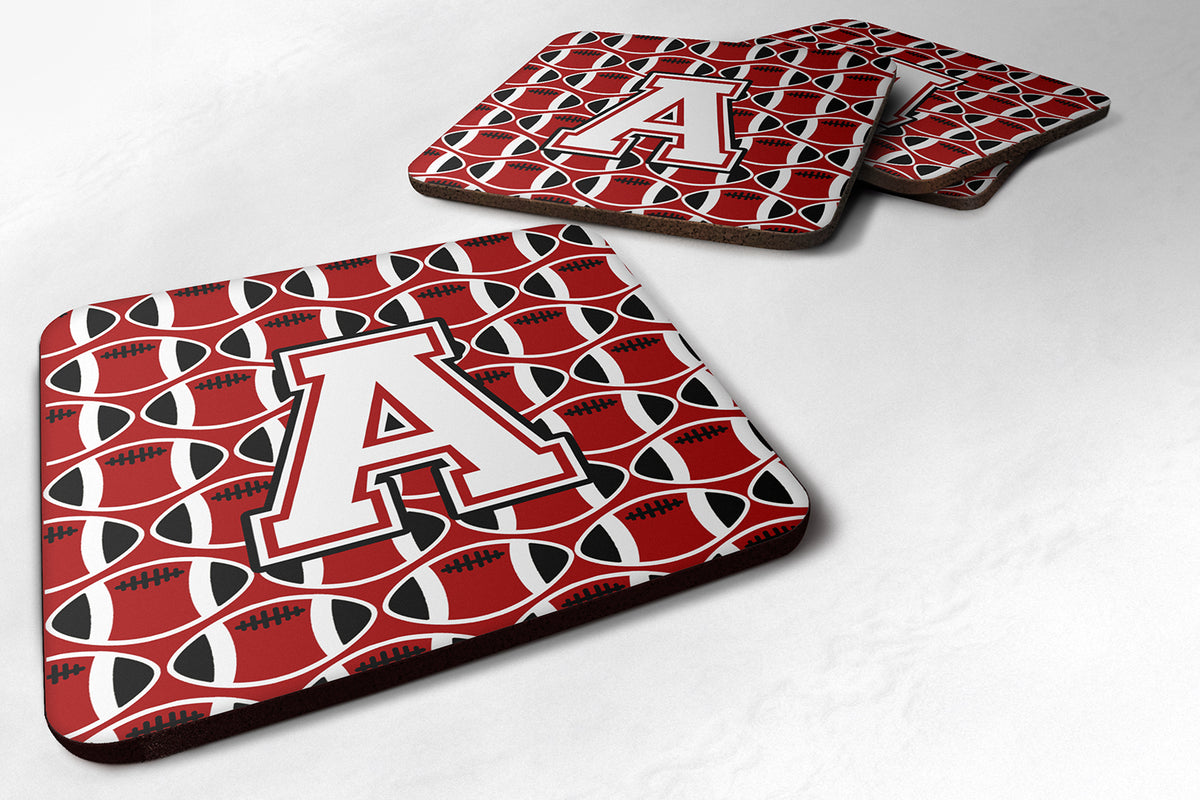 Letter A Football Cardinal and White Foam Coaster Set of 4 CJ1082-AFC - the-store.com