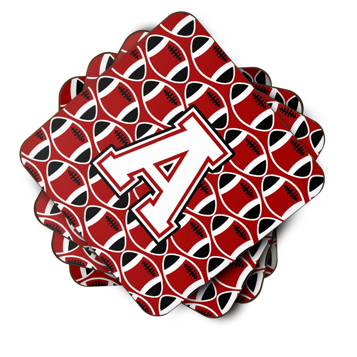 Letter A Football Cardinal and White Foam Coaster Set of 4 CJ1082-AFC - the-store.com