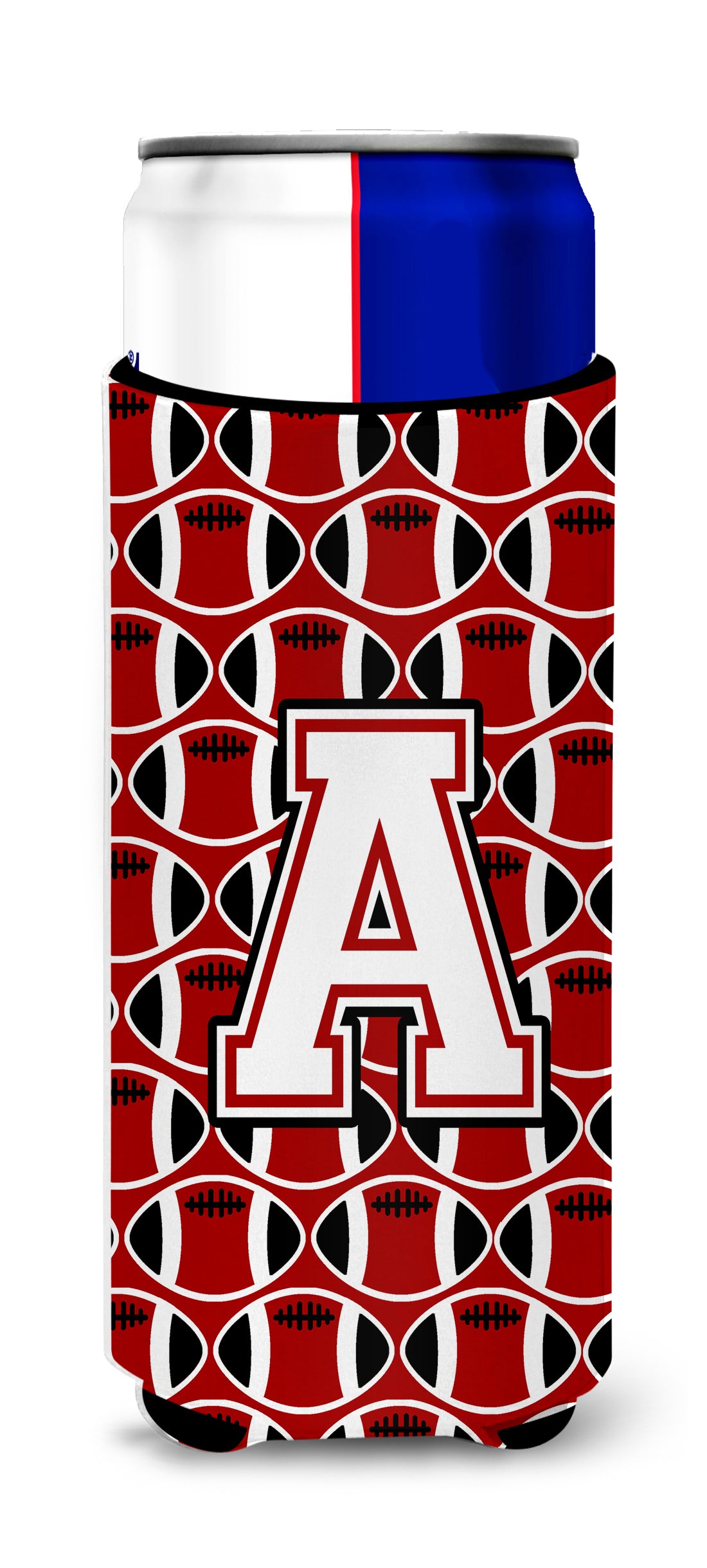 Letter A Football Cardinal and White Ultra Beverage Insulators for slim cans CJ1082-AMUK.