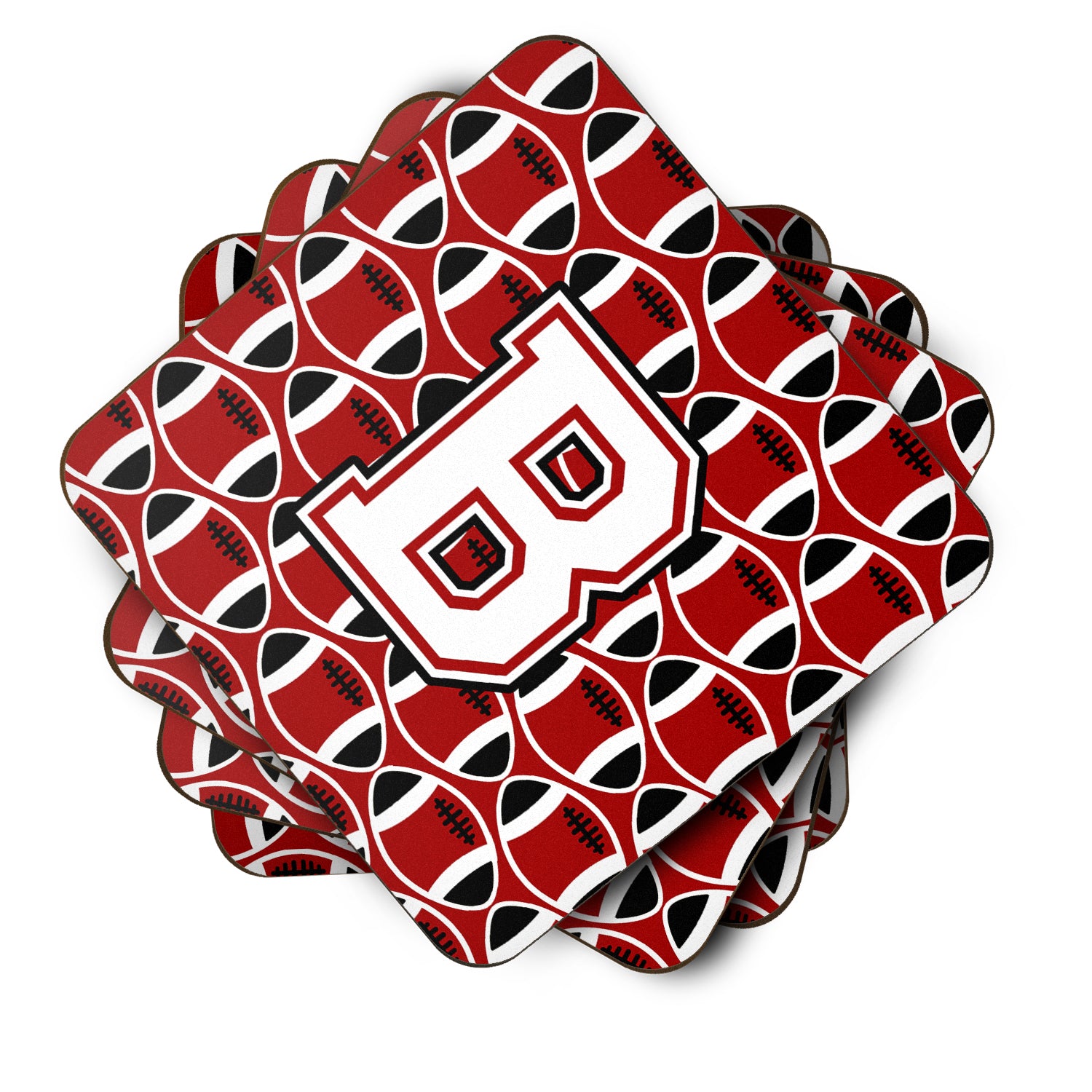 Letter B Football Cardinal and White Foam Coaster Set of 4 CJ1082-BFC - the-store.com