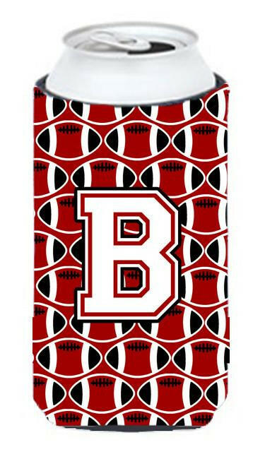 Letter B Football Cardinal and White Tall Boy Beverage Insulator Hugger CJ1082-BTBC by Caroline's Treasures