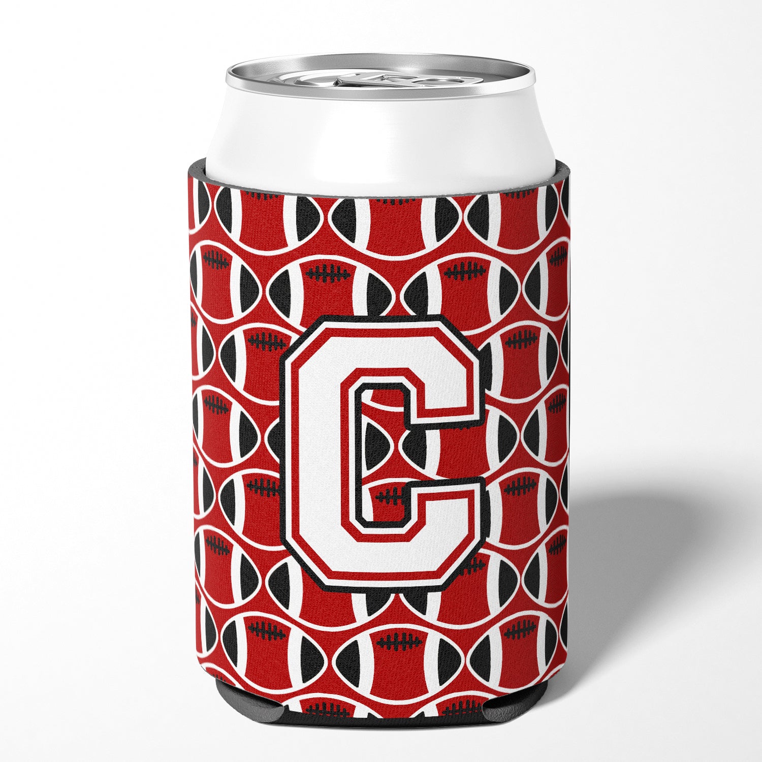 Letter C Football Cardinal and White Can or Bottle Hugger CJ1082-CCC.