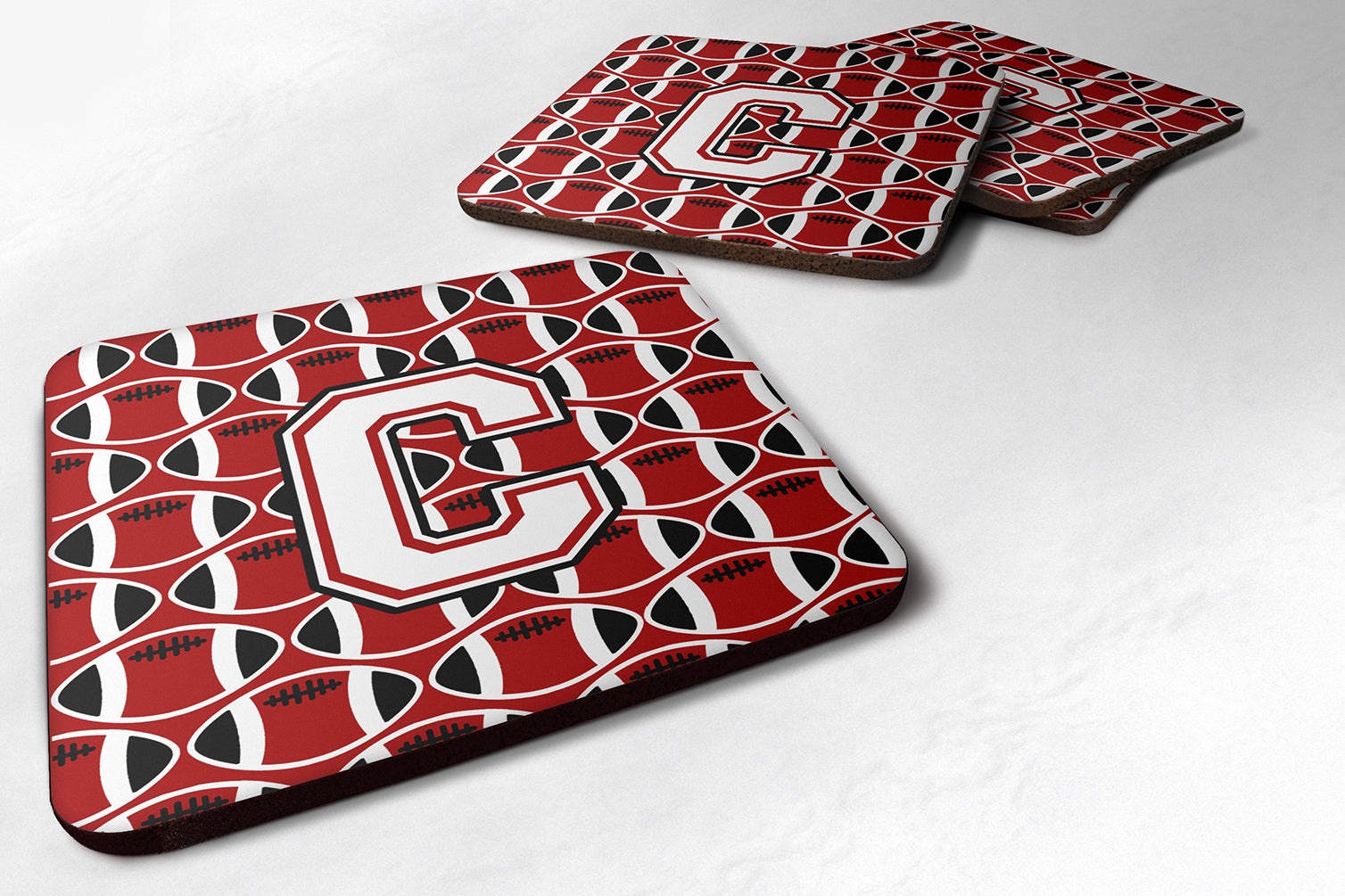 Letter C Football Cardinal and White Foam Coaster Set of 4 CJ1082-CFC - the-store.com