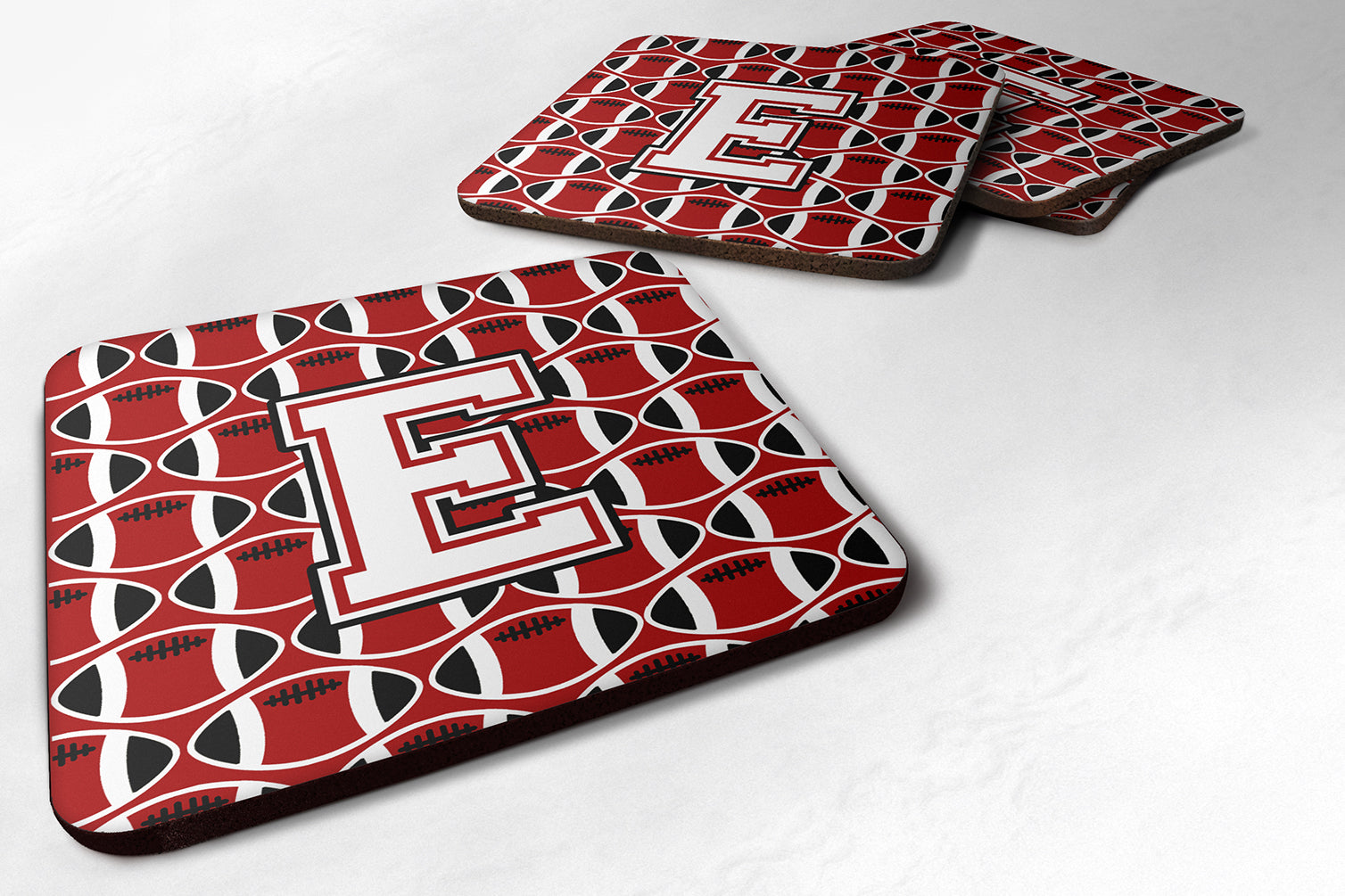 Letter E Football Cardinal and White Foam Coaster Set of 4 CJ1082-EFC - the-store.com