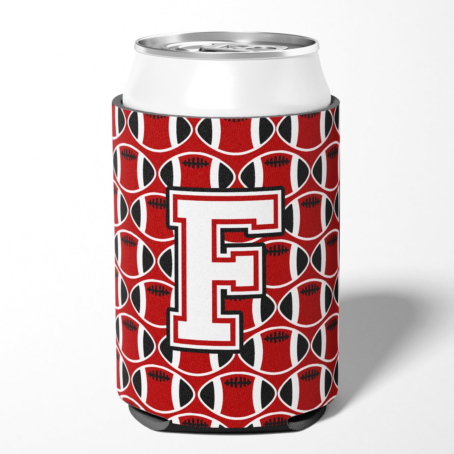 Letter F Football Cardinal and White Can or Bottle Hugger CJ1082-FCC.