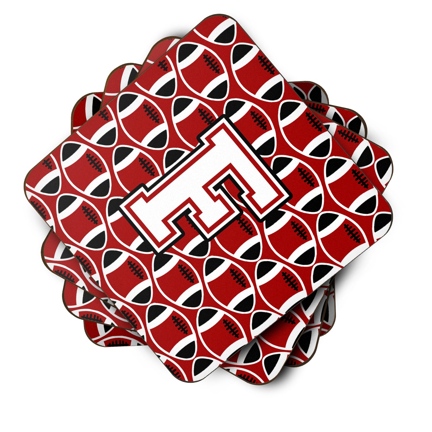 Letter F Football Cardinal and White Foam Coaster Set of 4 CJ1082-FFC - the-store.com