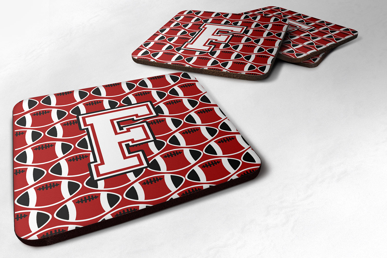 Letter F Football Cardinal and White Foam Coaster Set of 4 CJ1082-FFC - the-store.com