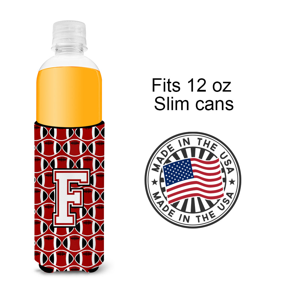 Letter F Football Cardinal and White Ultra Beverage Insulators for slim cans CJ1082-FMUK.