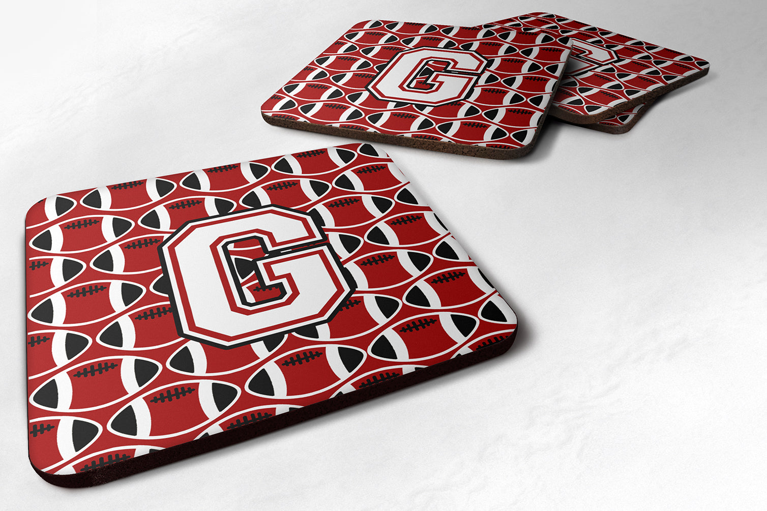 Letter G Football Cardinal and White Foam Coaster Set of 4 CJ1082-GFC - the-store.com