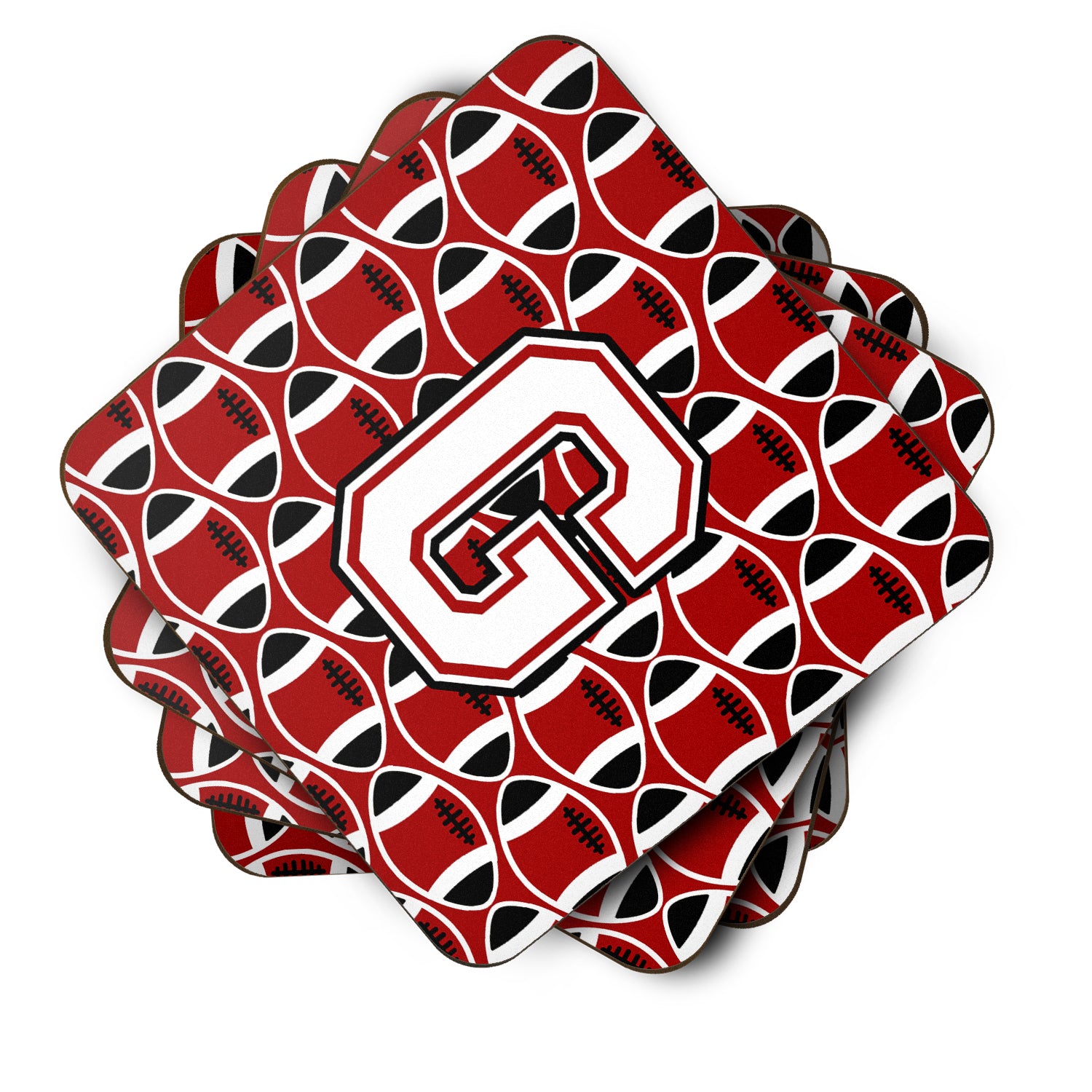 Letter G Football Cardinal and White Foam Coaster Set of 4 CJ1082-GFC - the-store.com