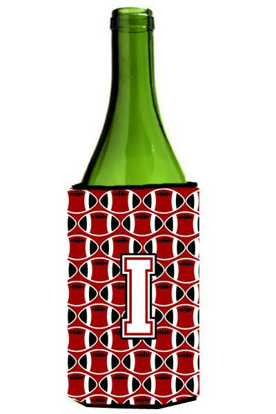 Letter I Football Cardinal and White Wine Bottle Beverage Insulator Hugger CJ1082-ILITERK by Caroline's Treasures