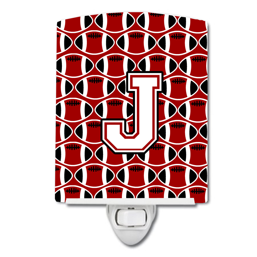 Letter J Football Cardinal and White Ceramic Night Light CJ1082-JCNL - the-store.com