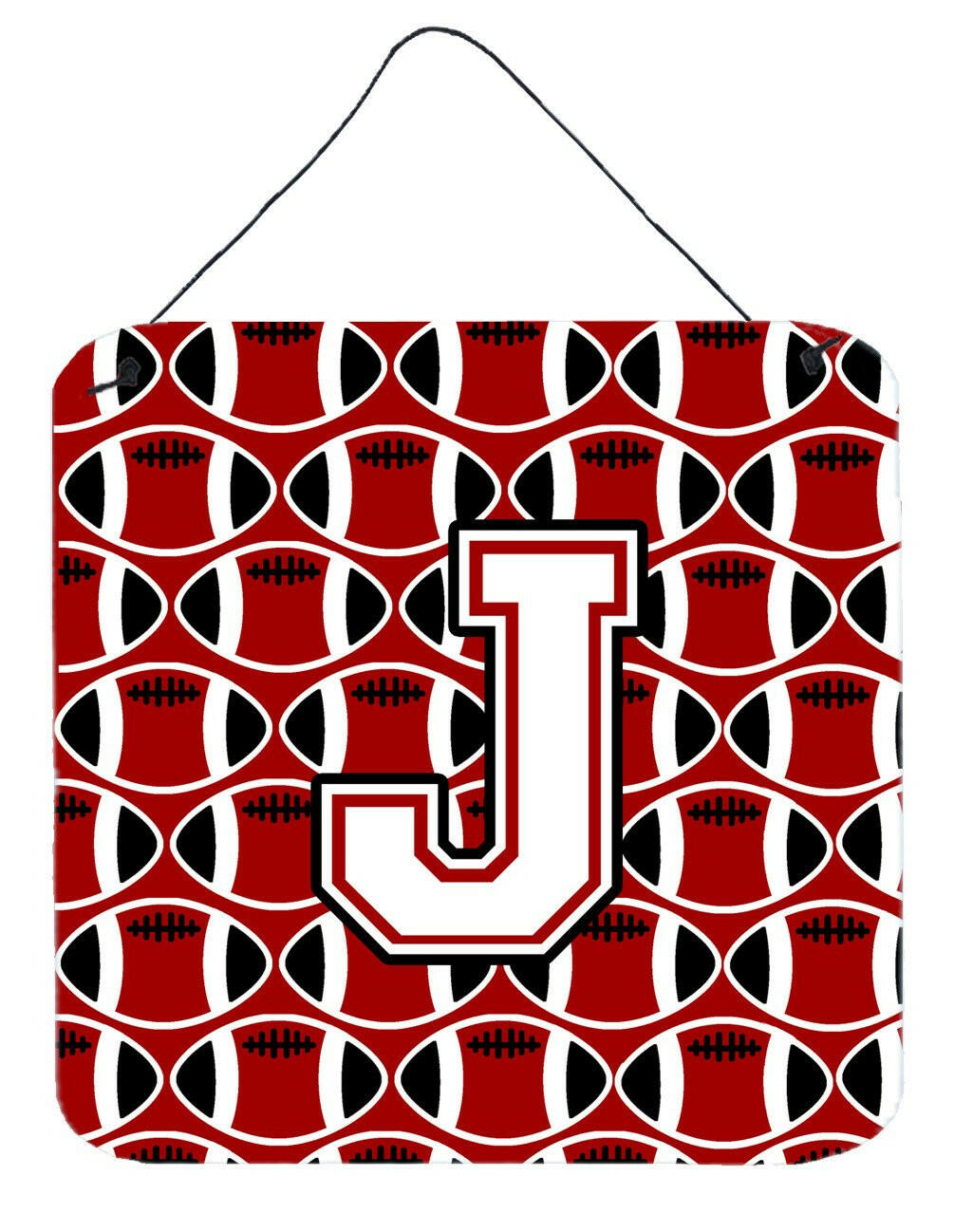 Letter J Football Cardinal and White Wall or Door Hanging Prints CJ1082-JDS66 by Caroline&#39;s Treasures