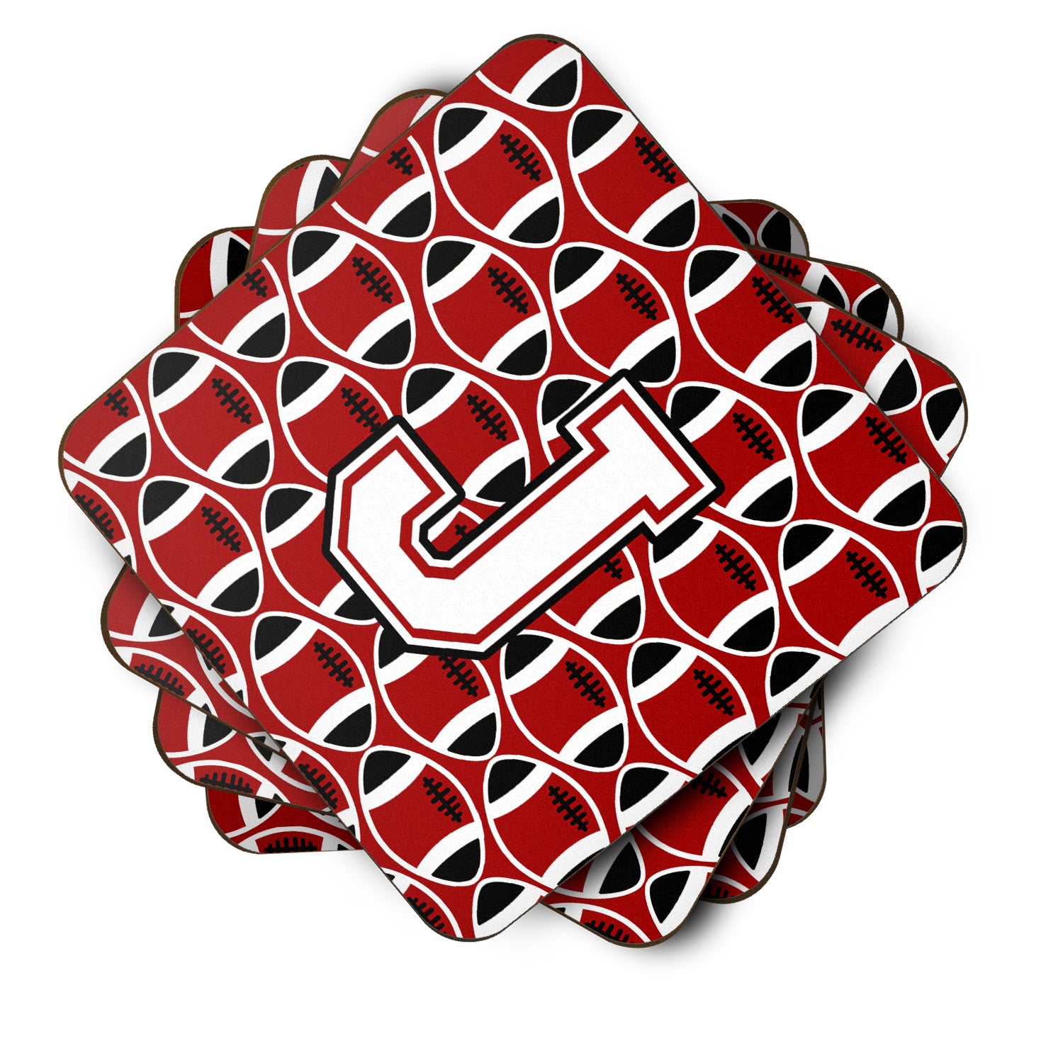 Letter J Football Cardinal and White Foam Coaster Set of 4 CJ1082-JFC - the-store.com