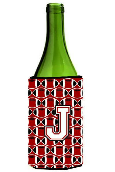 Letter J Football Cardinal and White Wine Bottle Beverage Insulator Hugger CJ1082-JLITERK by Caroline's Treasures