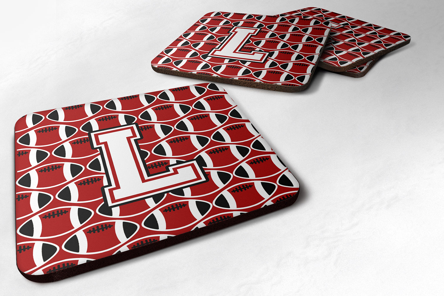 Letter L Football Cardinal and White Foam Coaster Set of 4 CJ1082-LFC - the-store.com