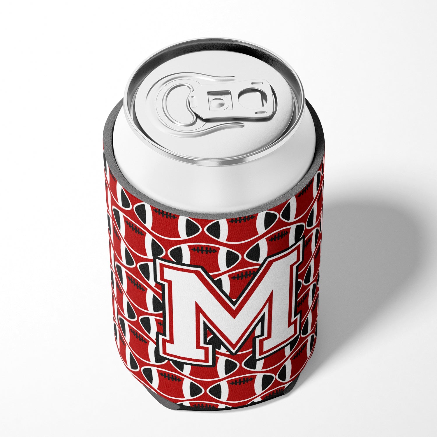 Letter M Football Cardinal and White Can or Bottle Hugger CJ1082-MCC.