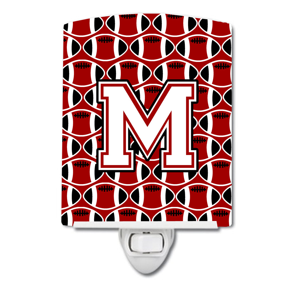 Letter M Football Cardinal and White Ceramic Night Light CJ1082-MCNL - the-store.com