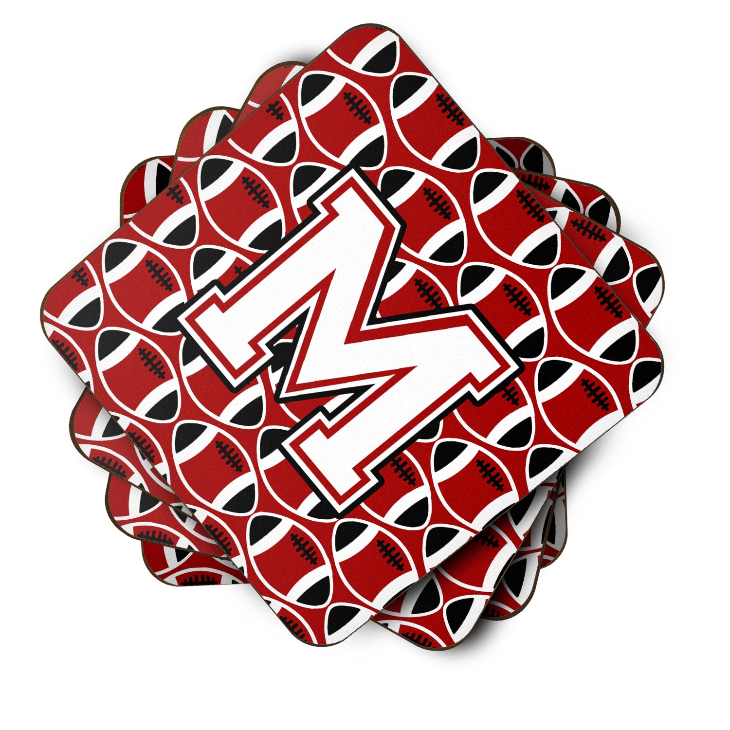 Letter M Football Cardinal and White Foam Coaster Set of 4 CJ1082-MFC - the-store.com