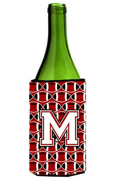 Letter M Football Cardinal and White Wine Bottle Beverage Insulator Hugger CJ1082-MLITERK by Caroline's Treasures