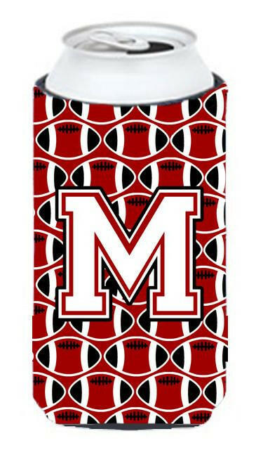 Letter M Football Cardinal and White Tall Boy Beverage Insulator Hugger CJ1082-MTBC by Caroline's Treasures