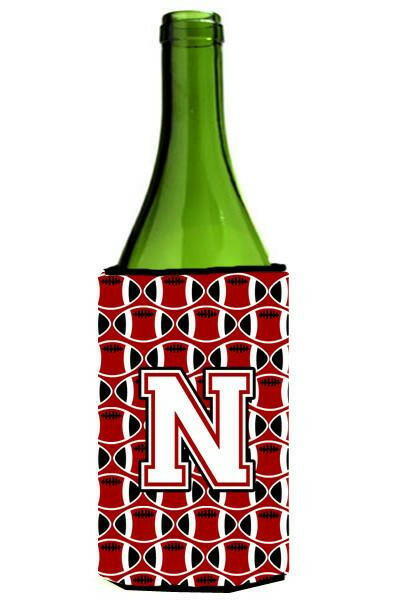 Letter N Football Cardinal and White Wine Bottle Beverage Insulator Hugger CJ1082-NLITERK by Caroline's Treasures